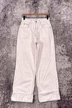 Frame Jeans 25 Womens High Rise Wide Cuffed Leg White Denim
